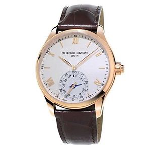 Frederique Constant Horological Smartwatch Silver Dial Brown Leather Mens Watch