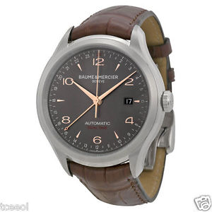 Baume and Mercier Clifton Dual Time Brown Alligator Leather Mens Watch 10111