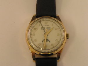 Vintage Leonidas Triple Date Moonphase Watch 18k Rose Gold 1940's Automatic