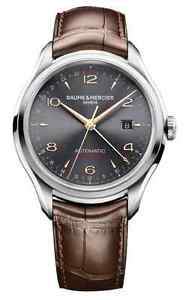 Baume et Mercier Clifton Dual Time 10111 Gray Dial and Brown Alligator Leather