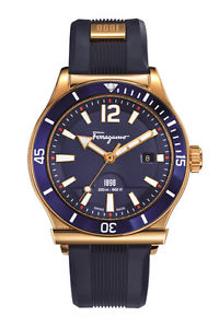 Ferragamo Men's FF3120014 FERRAGAMO 1898 SPORT Gold IP Blue Rubber Wristwatch