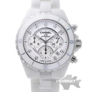 Chanel J12 White Ceramic Watch Chronograph Diamond Diamonds H2009 Watch Used