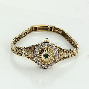 Igor Carl Faberge Franklin Mint Lion Watch Emerald Diamond 14k Gold Vintage 1981