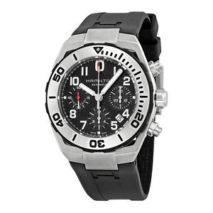 Hamilton H78716333 Khaki Navy Chrono Black Dial Black Rubber Watch NWT BOX PAPER