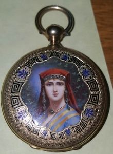 AMAZING ANTIQUE Full Hunter ENAMEL 18K GOLD "PAUL JEANNOT" POCKET WATCH Ca. 1850