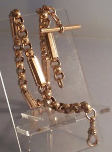 ~ Impressive Solid 9CT gold bar & link pocket watch chain 14" Sherlock Holmes