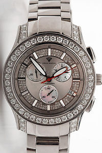 Estate $12,000 Aqua Master 8ct Diamond MOP Chronograph Mens Watch