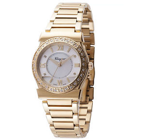 Ferragamo Women's FI1910015 VEGA Diamond MOP Dial Gold IP Steel Wristwatch
