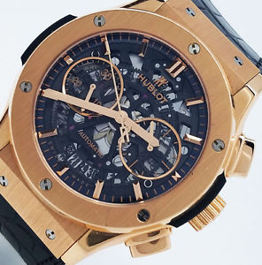 HUBOLT "CLASSIC FUSION AEROKING" 18K ROSE GOLD W/ LEATHER 5250X0180LR PAPERS
