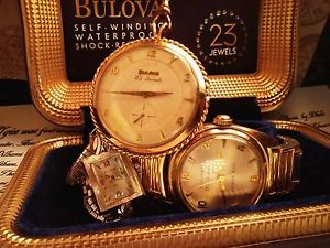 18k Solid Gold Bulova 23 Jewels,23 Pendant Pocket Watch,23 Selfwinding Mens,Box