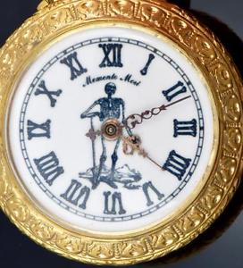 MUSEUM antique Gold plated chased case Memento Mori watch.SKELETON on the dial