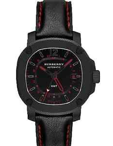 Burberry The Britain Swiss Automatic GMT Black Leather Strap Watch 43mm BBY1351