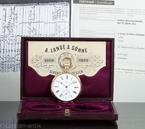 A. Lange & Söhne Glashutte 18k Gold pocket watch 1881 original Box & Papers