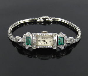 Vintage Movado 5.8ct Diamond & 1.10ct Colombian Emerald Platinum Lady’s Watch