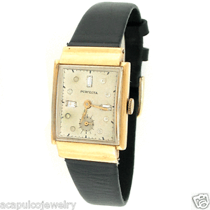 Vintage PERFECTA 14K Yellow Gold & Leather Strap Ladies Mechanical Watch "RARE"