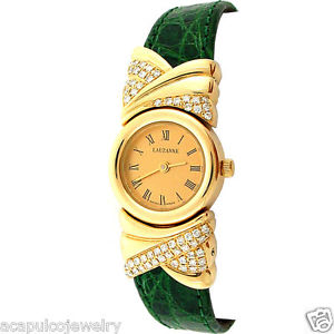 Lauzanne Swiss Made 18k Yellow Gold w/ Diamond Ladies Wrist Watch Pre-Owned