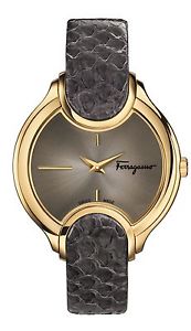 Ferragamo Women's FIZ020015 Signature Gold IP Grey Leather Wristwatch