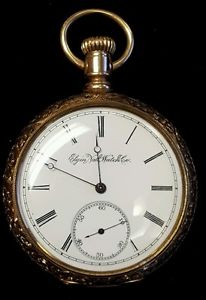 14K ELGIN GRADE 86 16 SIZE LEVER SET ELGIN 14K OPEN FACE 3 FINGER BRIDG