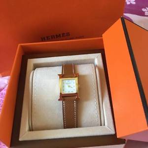 Hermes Heure H Hour Watch PM Epsom Leather w Receipt