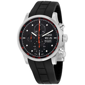 Mido M005.614.17.051.09 Multifort Chrono Black Dial Black Rubber Watch BOX PAPER