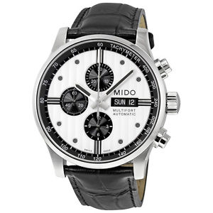 Mido M0056141603101 Multifort Chrono Silver Dial Black Leather NWT BOX & PAPER