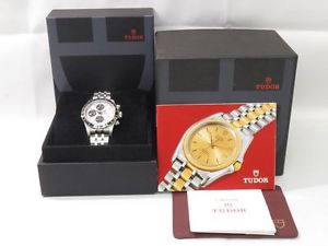 TUDOR Chrono Time Tiger 79260 Silver Automatic Watch Used W/Box Card Rare