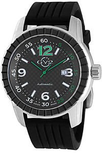 GV2 by Gevril Men's 9304 Lucky 7 Automatic Black Dial Black Rubber Date Watch