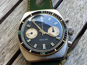Very rare vintage diver chronograph Jenny Sealab branded Luvaco with panda dial