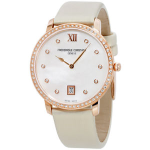 Frederique Constant Slimline MOP Dial Diamond Ladies Watch FC220MPW4SD34