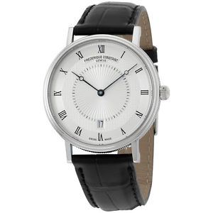 Frederique Constant Silver Dial Black Alligator Leather Mens Watch FC306MC4S36