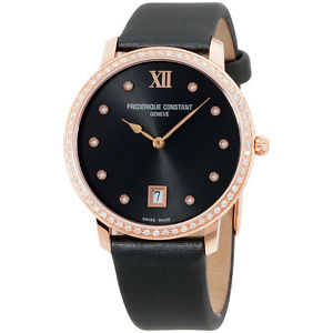 Frederique Constant Slimline Black Dial Leather Strap Ladies Watch FC220G4SD34