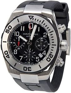 Hamilton Khaki Navy Chronograph Black Dial Black Rubber Mens Watch H78716333