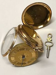 ANTIQUE 18k GOLD HUNTER POCKET WATCH W CLARKE & SONS LONDON, Denton NZ, KEY WIND