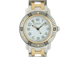 Pre-Owned HERMES Clipper Quartz SS/GP White Dial Women's Wristwatch CL5.220, ML