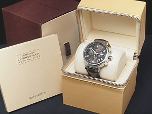LOUIS VUITTON Tambour Chronograph Steel Automatic Watch Q1121 Dark Brown Used