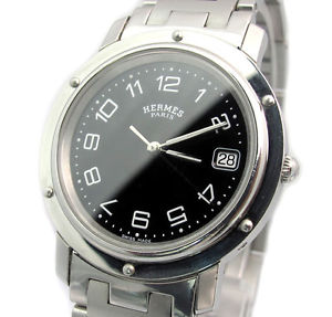 Pre-Owned HERMES Clipper Quartz SS Black Dial Men's Wristwatch CL6.710, ML
