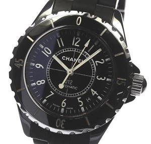 CHANEL J12 H0684 CE Rubber Belt Black Dial Automatic Mens Free Shipping GC #0935