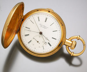18K GOLD JULES JURGENSEN WATCH CENTER SWEEP JUMP 1/5-SECOND 2-TRAIN TANDEM WIND