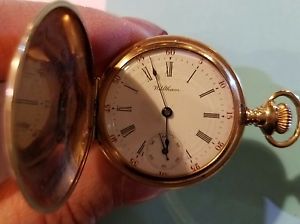 ANTIQUE WALTHAM 14K SOLID GOLD POCKET WATCH W 5 DIAMOND FLEUR  DE LIS