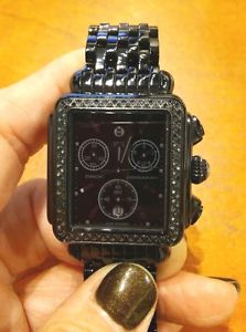 Michele Deco Black Diamond Chronograph Ladies Watch Authentic! $1800