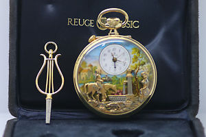 VINTAGE REUGE MUSIC BOX AUTOMATON MUSICAL ALARM POCKET WATCH SAINTE CROIX
