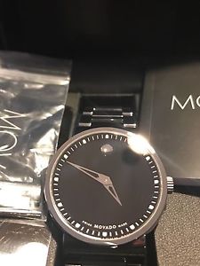 Movado Dura 0606433 Tungsten Carbide Mens Watch Black Dial New $2995