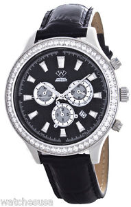 Aqua Master Men's Black Dial Leather Strap Diamond Chronograph Watch W140