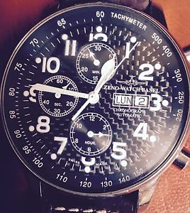 Zeno Watch Basel Flieger Chronograph Valjoux 7750 Automatic Carbon Fiber. (501)