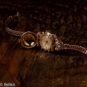 Vintage Antique Womens 18K Yellow and Rose Gold With Diamonds Swiss 7J Flip Top