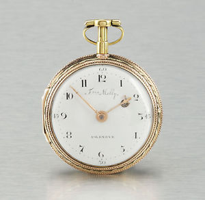 1790 Freres Melly Geneve Empire Goldemail Reloj de husillo Reloj de bolsillo a