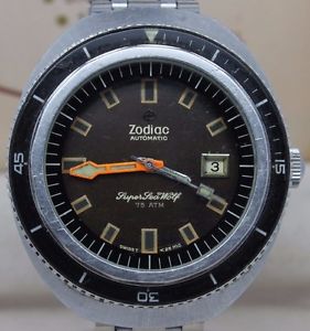 VINTAGE Zodiac Super Sea Wolf 42mm Automatic Steel Divers Watch Tropical Dial