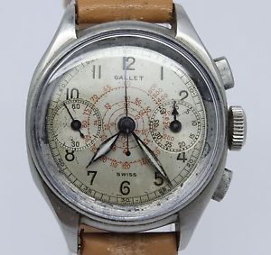 VINTAGE 1940's Gallet Commander Mens 30mm Steel Chronograph Watch Oval EP42