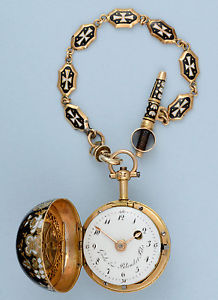Unusual Gold and Enamel Verge Ball Watch and Chain