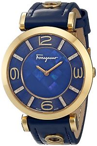 Ferragamo Women's FG3040014 GANCINO DECO Diamond Gold IP Blue Leather Watch
